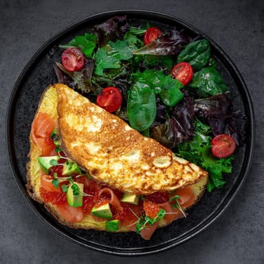 Omelet with Salmon and Red Caviar